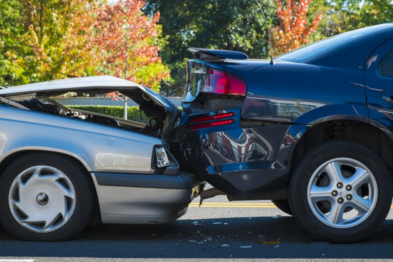 Auto accident involving one car running into the back of another car