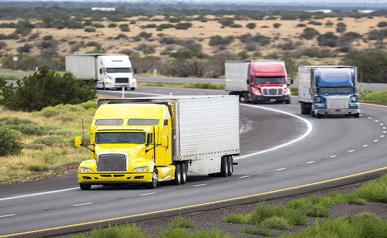 Convoy of trucks on the highway