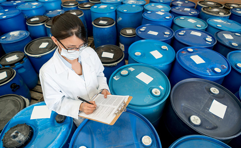 Woman working at a chemical plant