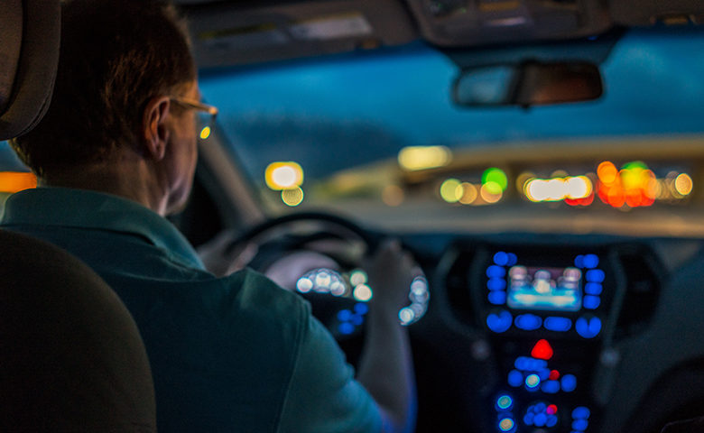 Driver concentrating at night