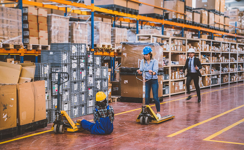 Accident at work in warehouse