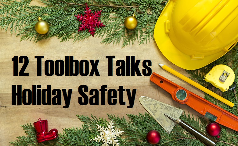 Protective helmet, mason tools and Christmas decorations on wooden background